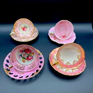 PINK lot of vintage teacups and saucers